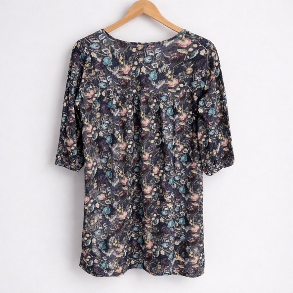 Natural Life Lia Tunic Dress Tassel Neck Blue Cotton Floral Boho Peasant Size L - Picture 3 of 7